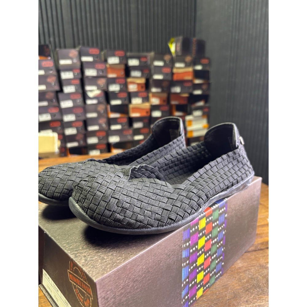 Bernie Mev Catwalk Black Woven Elastic Flats Size 37 US 6.5-7